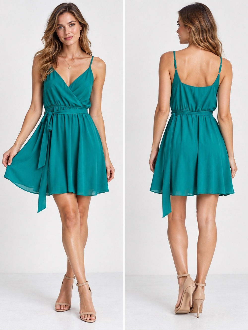 Forever 21 Teal Wrap Style Dress Size Medium Y2K